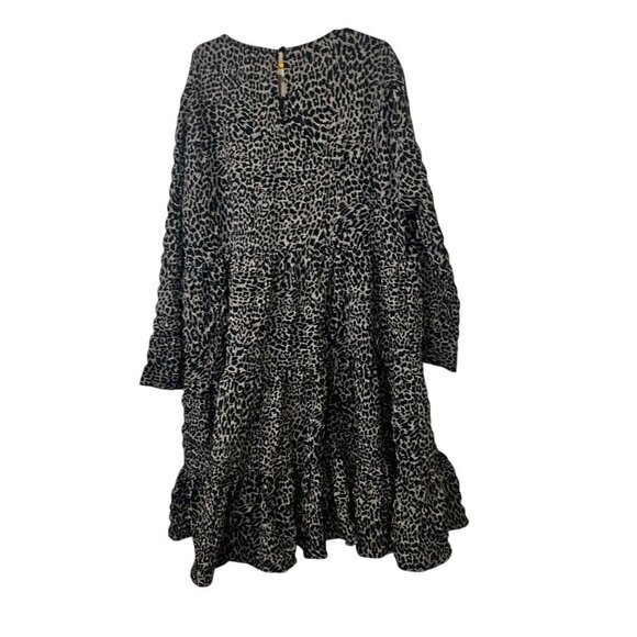 Zara Black & White Leopard Print Long-Sleeve Tiered Midi Dress size small - Picture 4 of 7